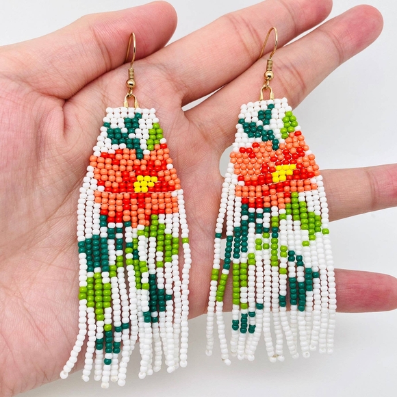 NWT - Floral Beaded Fringe Earrings - Multicolor - Picture 2 of 5